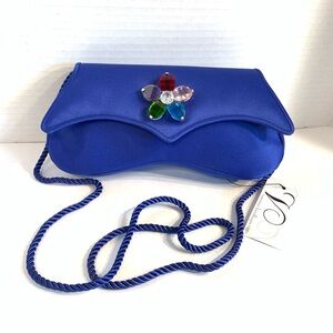 NEW Venessa Crystal Curve Clutch Shoulder Evening Bag Purse Cobalt Flower NWT